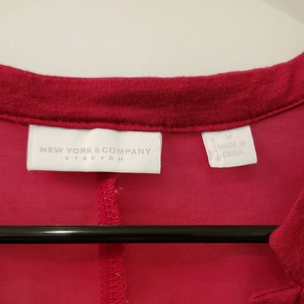 New York & Company Red Polo Collar Cuffed Sleeve Blouse